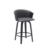 26" Gray and Black Faux Leather Counter Height Swivel Bar Chair