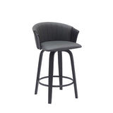 26" Gray and Black Faux Leather Counter Height Swivel Bar Chair