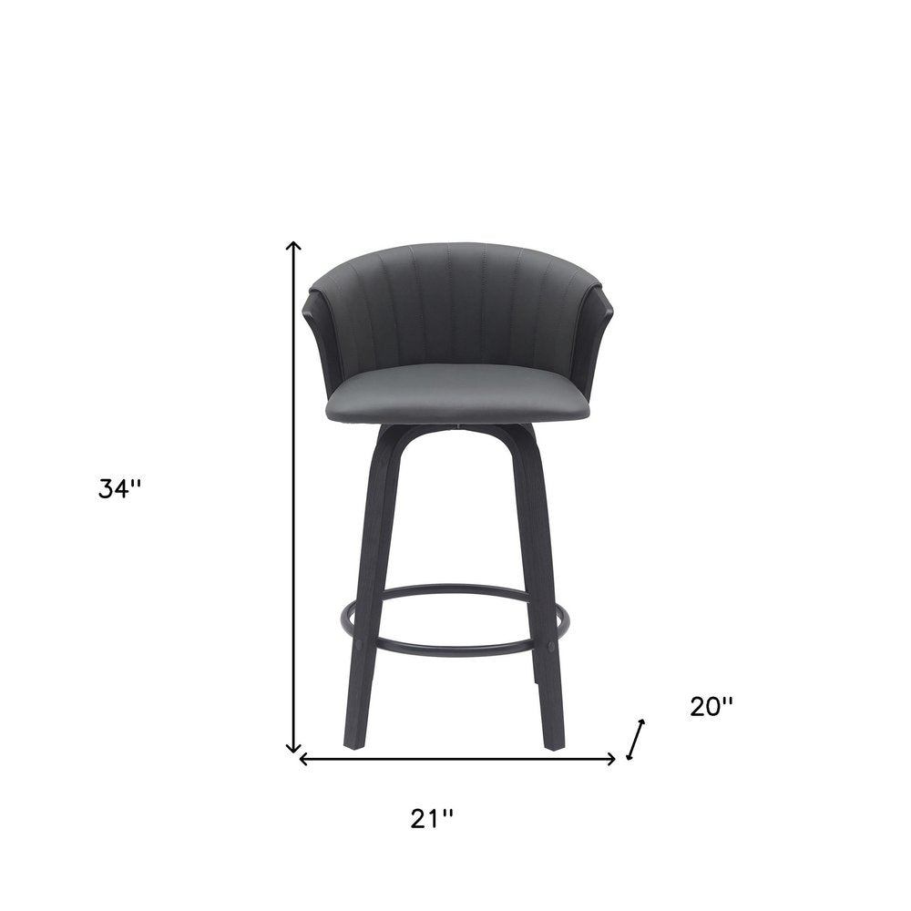 26" Gray and Black Faux Leather Counter Height Swivel Bar Chair