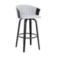 26" Light Gray And Black Fabric Swivel Counter Height Bar Chair