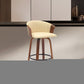 30" Cream And Wood Brown Faux Leather Swivel Bar Height Bar Chair