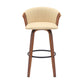 30" Cream And Wood Brown Faux Leather Swivel Bar Height Bar Chair