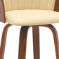 30" Cream And Wood Brown Faux Leather Swivel Bar Height Bar Chair