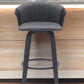 30" Gray And Black Faux Leather Swivel Bar Height Bar Chair