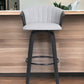 30" Light Gray And Black Fabric Swivel Bar Height Bar Chair
