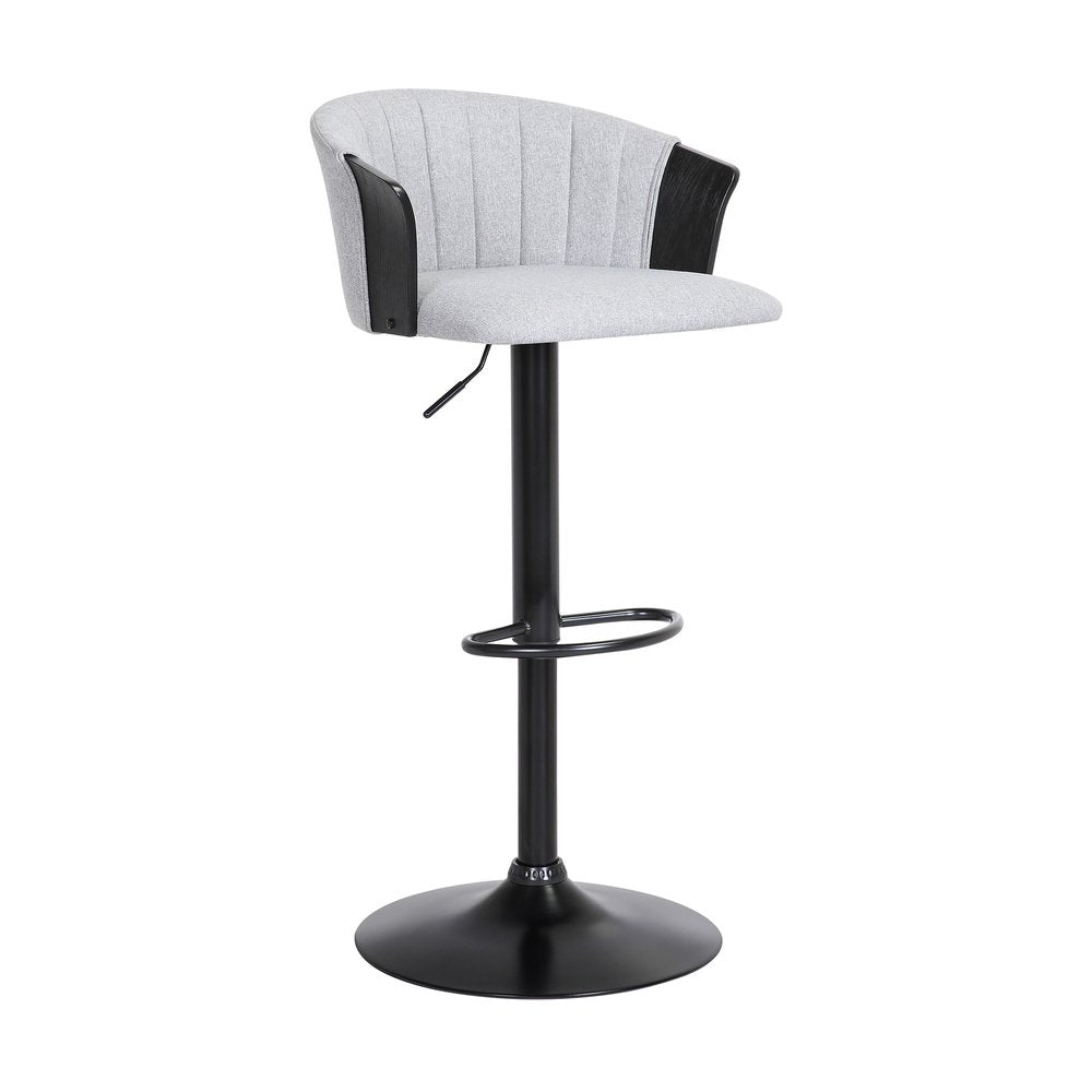 Light Gray and Black Fabric with Metal Swivel Adjustable Height Bar Chair