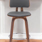 26" Gray And Wood Brown Faux Leather Swivel Low Back Counter Height Bar Chair