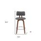 26" Gray And Wood Brown Faux Leather Swivel Low Back Counter Height Bar Chair