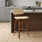 26" Cream And Wood Brown Faux Leather Swivel Low Back Counter Height Bar Chair