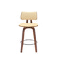 26" Cream And Wood Brown Faux Leather Swivel Low Back Counter Height Bar Chair