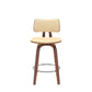 26" Cream And Wood Brown Faux Leather Swivel Low Back Counter Height Bar Chair