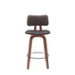 26" Brown And Wood Brown Faux Leather Swivel Low Back Counter Height Bar Chair