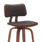 26" Brown And Wood Brown Faux Leather Swivel Low Back Counter Height Bar Chair