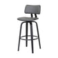 26" Gray And Black Faux Leather Swivel Low Back Counter Height Bar Chair