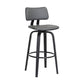 26" Gray And Black Faux Leather Swivel Low Back Counter Height Bar Chair