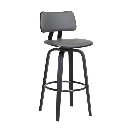 26" Gray And Black Faux Leather Swivel Low Back Counter Height Bar Chair