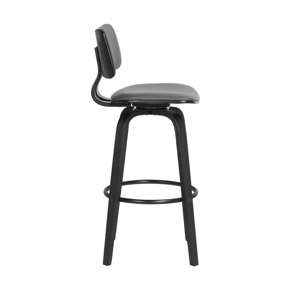 26" Gray And Black Faux Leather Swivel Low Back Counter Height Bar Chair