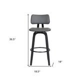 26" Gray And Black Faux Leather Swivel Low Back Counter Height Bar Chair