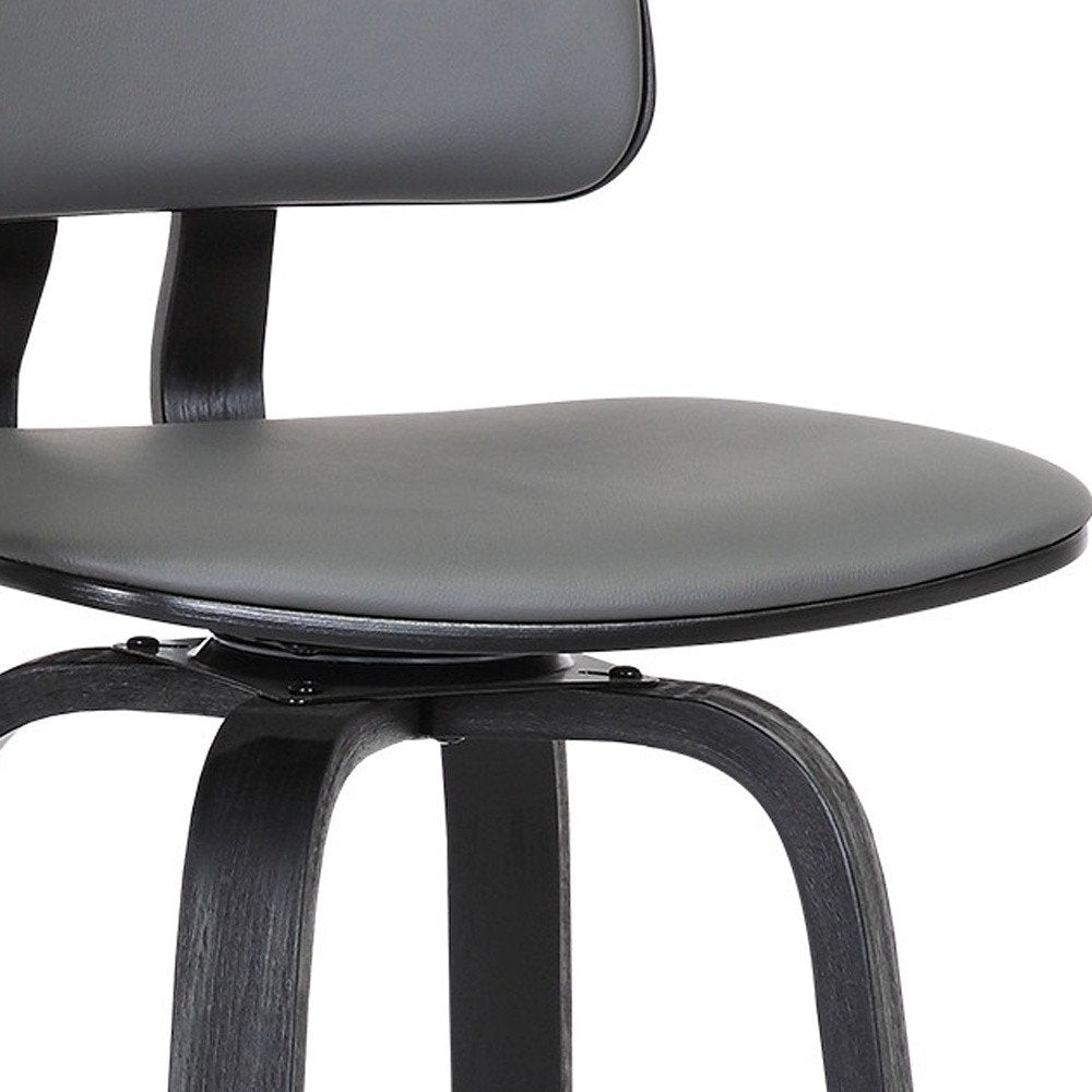 26" Gray And Black Faux Leather Swivel Low Back Counter Height Bar Chair