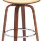 30" Cream And Wood Brown Faux Leather Swivel Low Back Bar Height Bar Chair