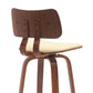 30" Cream And Wood Brown Faux Leather Swivel Low Back Bar Height Bar Chair