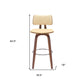 30" Cream And Wood Brown Faux Leather Swivel Low Back Bar Height Bar Chair