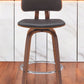 30" Brown And Wood Brown Faux Leather Swivel Low Back Bar Height Bar Chair