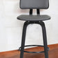 30" Gray And Black Faux Leather Swivel Low Back Bar Height Bar Chair