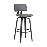 30" Gray And Black Faux Leather Swivel Low Back Bar Height Bar Chair