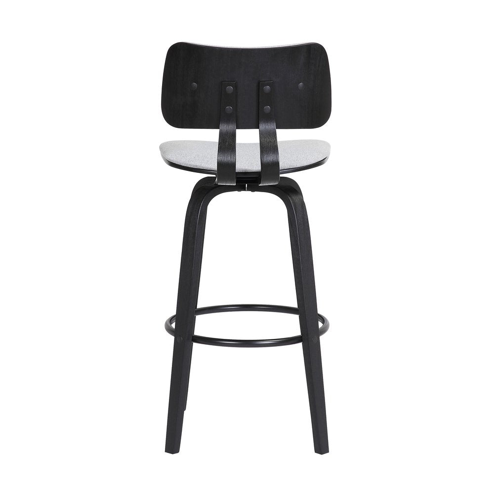 30" Light Gray And Black Fabric Swivel Low Back Bar Height Bar Chair