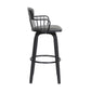 26" Gray And Black Faux Leather Swivel Low Back Counter Height Bar Chair