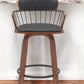 26" Black And Wood Brown Faux Leather Swivel Low Back Counter Height Bar Chair
