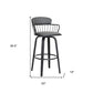 30" Gray And Black Faux Leather Swivel Low Back Bar Height Bar Chair