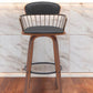 30" Black And Wood Brown Faux Leather Swivel Low Back Bar Height Bar Chair