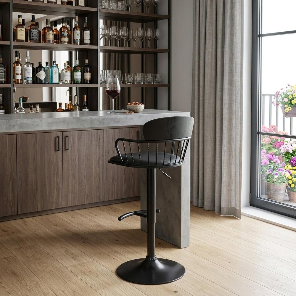 Gray and Black Faux Leather with Metal Swivel Low Back Adjustable Height Bar Chair