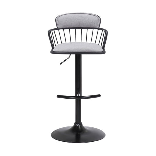 Light Gray and Black Fabric with Metal Swivel Low Back Adjustable Height Bar Chair