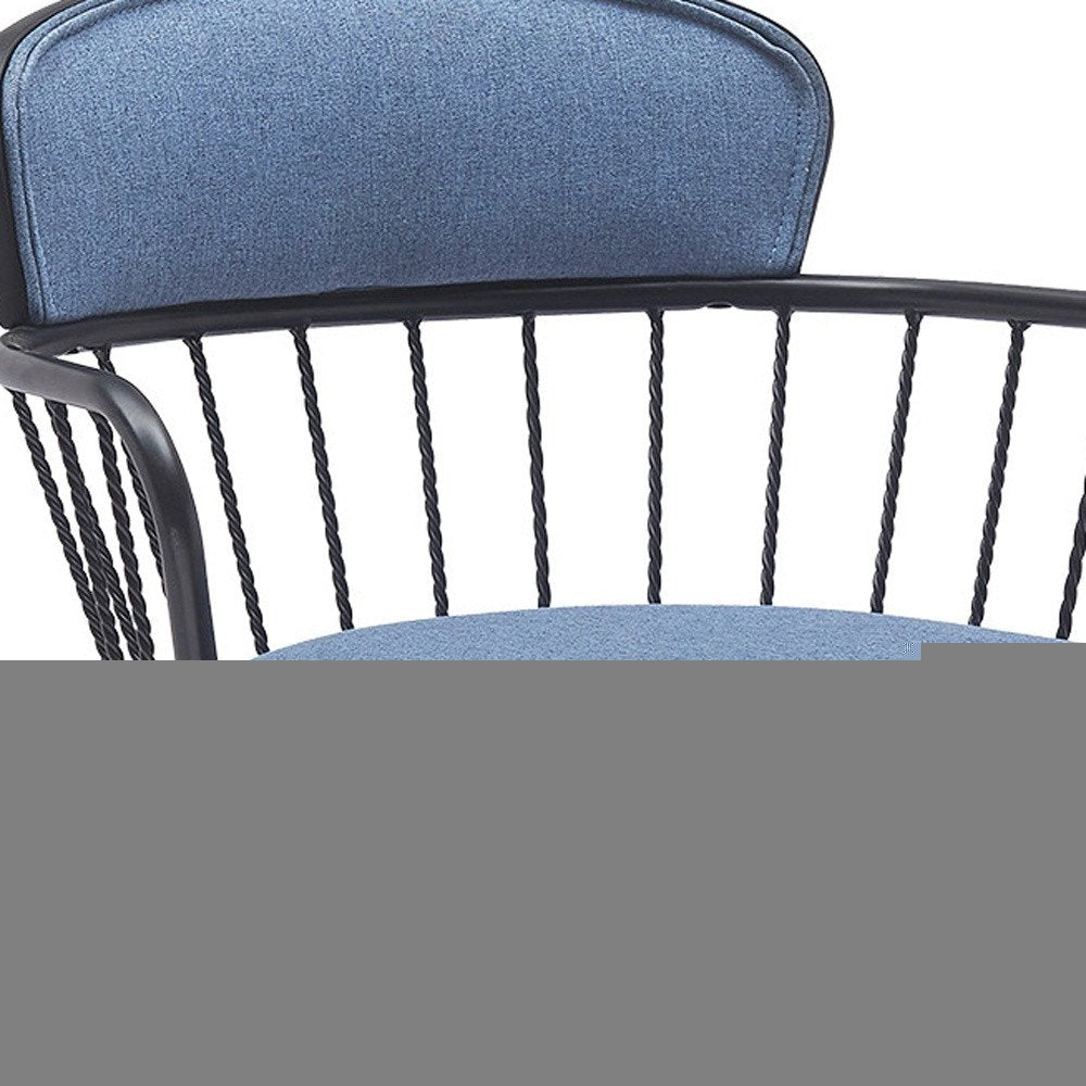 Blue and Black Fabric with Metal Swivel Low Back Adjustable Height Bar Chair