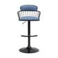 Blue and Black Fabric with Metal Swivel Low Back Adjustable Height Bar Chair