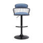 Blue and Black Fabric with Metal Swivel Low Back Adjustable Height Bar Chair