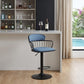 Blue and Black Fabric with Metal Swivel Low Back Adjustable Height Bar Chair