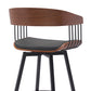 27" Black Faux Leather And Metal Swivel Low Back Counter Height Bar Chair