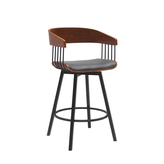 27" Gray and Black Faux Leather with Metal Swivel Counter Height Bar Chair