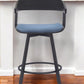 27" Blue and Black Fabric with Metal Swivel Counter Height Bar Chair