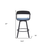27" Blue and Black Fabric with Metal Swivel Counter Height Bar Chair
