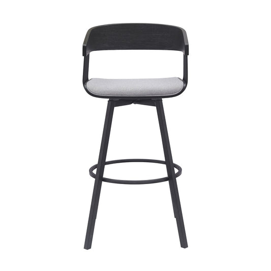 31" Light Gray and Black Fabric with Metal Swivel Bar Height Bar Chair