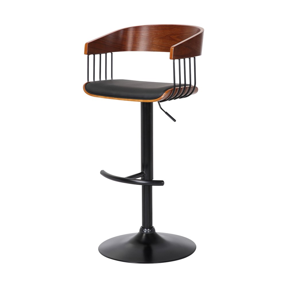 Black Faux Leather And Metal Swivel Adjustable Height Bar Chair