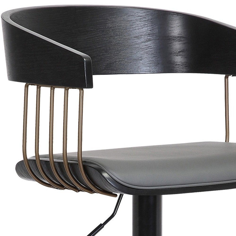 Gray and Black Faux Leather with Metal Swivel Adjustable Height Bar Chair