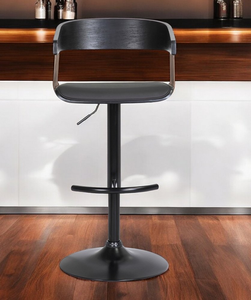 Black Faux Leather And Metal Swivel Adjustable Height Bar Chair