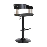 Black Faux Leather And Metal Swivel Adjustable Height Bar Chair