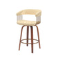 26" Cream And Wood Brown Faux Leather Swivel Counter Height Bar Chair